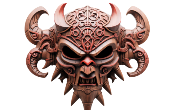 A mask adorned with intricate horns and mystical symbols, evoking the power and mystery of ancient horned beings