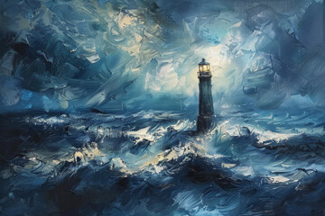 Turbulent Sea and Lighthouse Art