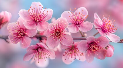 Delicate Cherry Blossom against Blue Sky, generative ai