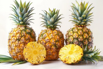 Fruits with pineapples and berries, modern illustration isolated on white