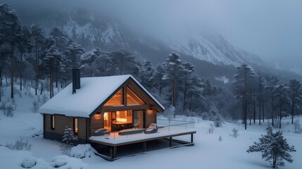 Cozy Nordic Retreat in Winter Wonderland, generative ai