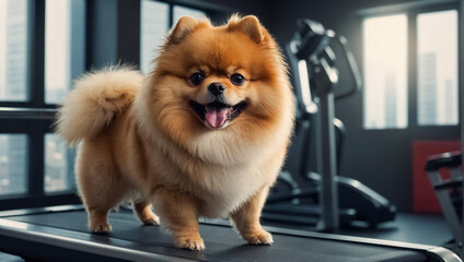 cute dog standing on a treadmill