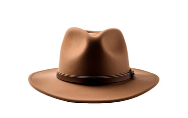 A stylish brown hat sits elegantly against a crisp white background