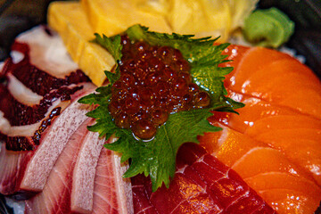 Vibrant Hawaiian Chirashi Bowl with Ahi Salmon Hamachi Madako Ikura & Tamago