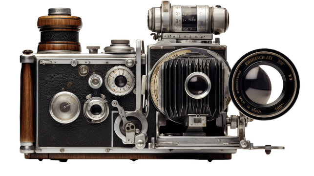 An ancient camera with a vintage lens attached to it, exuding an aura of nostalgia and history