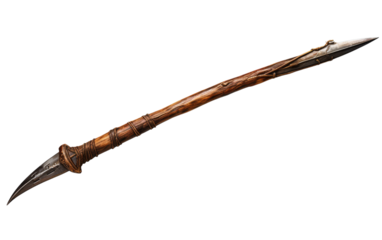 A wooden knife with a long blade protruding out of it, showcasing a blend of rustic charm and deadly elegance