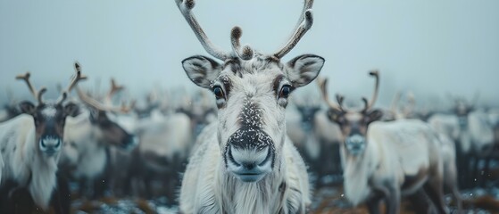 Closeup of a herd of reindeer in Swedens Lapland region. Concept Wildlife Photography, Swedish Reindeer, Lapland Adventure, Closeup Shots, Nature Preserve