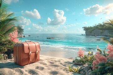 Render modern realistic elements for summer vacation and travel in 3D - obrazy, fototapety, plakaty