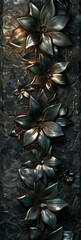 Flowers encased in metallic armor, petals shimmering with a steel or bronze finish, embodying the strength of medieval spirit, set against a dark moody background created with Generative AI Technology
