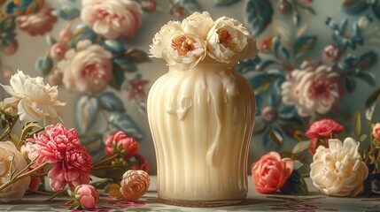 Floral Elegance: Classic Mayonnaise Jar in Soft Lighting, generative ai