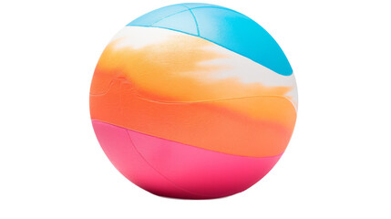 A colorful beach ball resting on a pristine white background