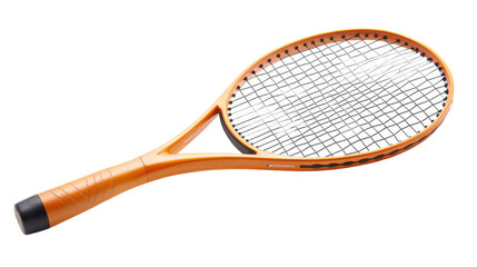 Close-up view of a sleek tennis racket against a crisp white background
