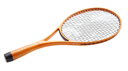 Close-up view of a sleek tennis racket against a crisp white background