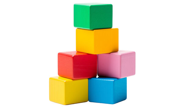 Stack of vibrant, overlapping blocks in various colors forming an abstract tower