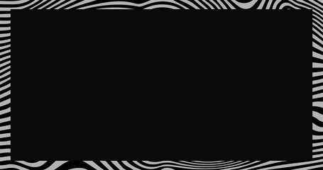 wavy lines textured blank background. Realistic nagtive space set of transparent plate with zebra pattern border. Black card on the pedestal on dark background ui ux illustration