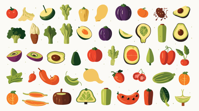 Healthy food ingredients icons image flat cartoon v