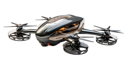 A sleek black and silver remote-controlled helicopter soaring through the sky - obrazy, fototapety, plakaty