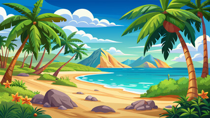 Beach Background Sand, Palm Trees Vector Perfect for Your Design