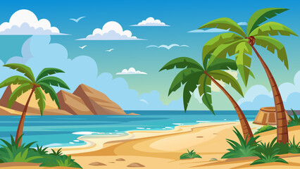 Beach Background Sand, Palm Trees Vector Perfect for Your Design