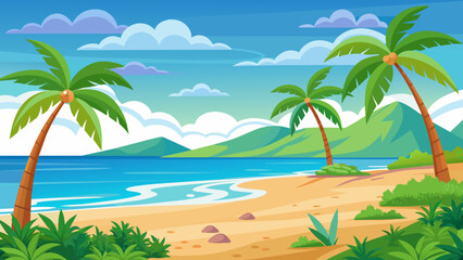 Fototapeta na wymiar Beach Background Sand, Palm Trees Vector Perfect for Your Design