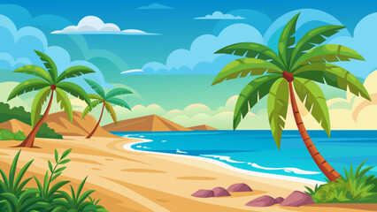 Fototapeta na wymiar Beach Background Sand, Palm Trees Vector Perfect for Your Design