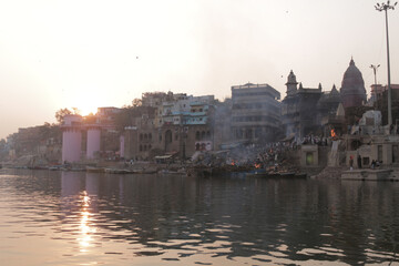 Varanasi Ganges Ghats Temples India Sacred Hinduism Pilgrimage Rituals Boat Sunrise Sunset Reflection Spiritual Culture Heritage Tourism Iconic Scenic Views River Asia