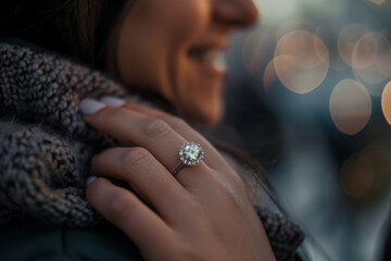 Capturing the moment of a surprise marriage proposal with an engagement ring as the focal point - obrazy, fototapety, plakaty