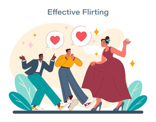 Effective flirting concept. A charming vector narrative of courtship with playful body language