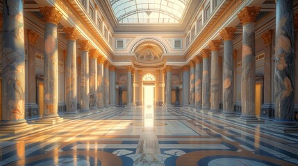 Elegant Neoclassical Architecture in Museum Interior, generative ai
