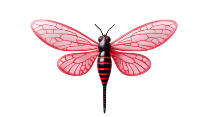 A red and black insect with a striking black stripe on its wings