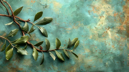 Foto op Plexiglas An olive leaf and branch pattern set against a faded background, symbolizing peace, wisdom, and the agricultural riches of Greece created with Generative AI Technology © Sentoriak