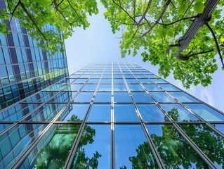 Eco-Friendly Glass Office: Sustainable Building with Trees and Green Environment