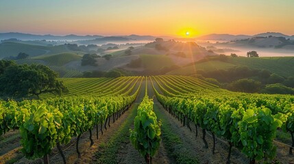 Naklejka premium Morning Dew: Grapes in the Vineyard, generative ai