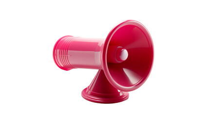 A vibrant pink megaphone stands out against a stark white background