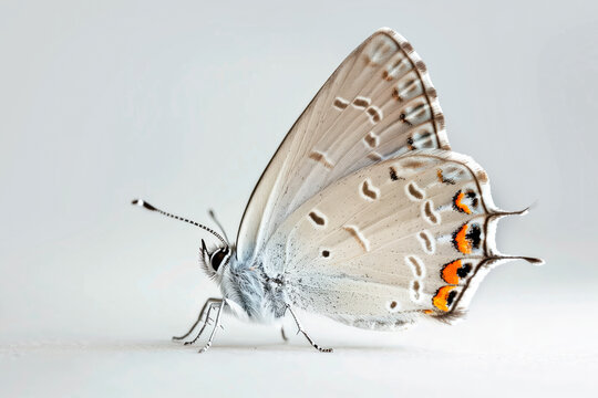 Beautiful White M Hairstreak butterfly isolated on a white background. Side view