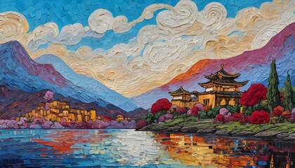 Colorful Oil Painting Pop Art Landscape