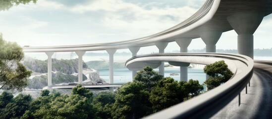 Elevated expressway. The curve of suspension bridge - obrazy, fototapety, plakaty