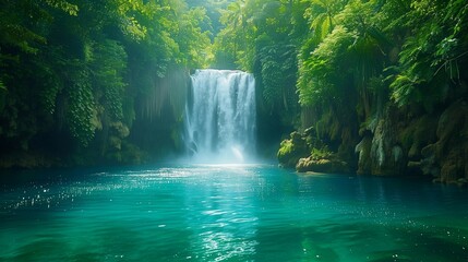 Lush Jungle Waterfall, generative ai