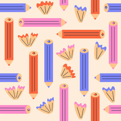 Seamless pattern with colorful pencils. Back to school elements vector flat illustration.