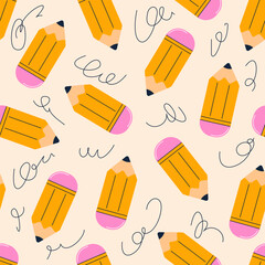 Seamless pattern with colorful pencils. Back to school elements vector flat illustration.