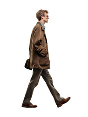 Profile view of man walking transparent background