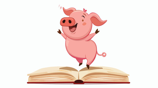 Illustration of a book with an image of a pig danci