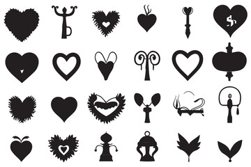 bundle of hearts love set icons silhouette vector illustration design