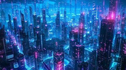 Cyberpunk Cityscape with Blue and Pink Neon lights.