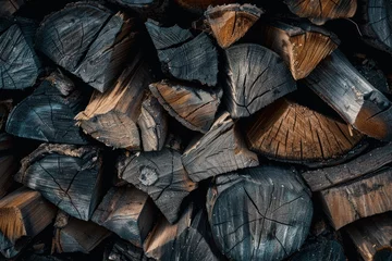 Foto auf Glas Stack of aged firewood © VolumeThings