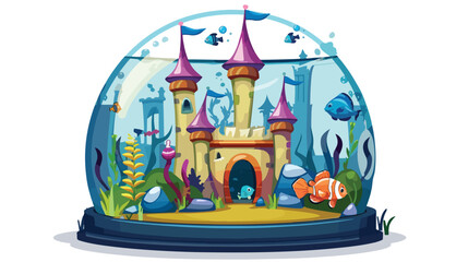 Illustration of a castle inside the aquarium on a w