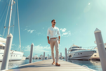 Man Standing on Dock Next to Boat
