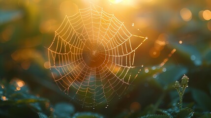 Glistening Spider Web at Sunrise, generative ai