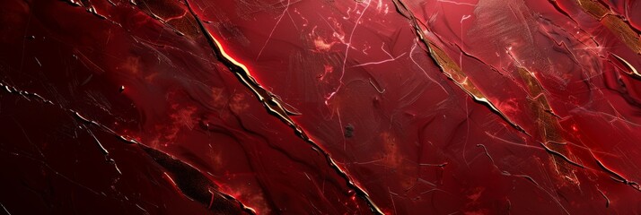 A vibrant red metallic texture, streaked with darker maroons and highlighted with shiny gold lines, capturing the intensity and drama of battles and conflicts created with Generative AI Technology - obrazy, fototapety, plakaty