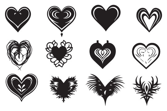 bundle of hearts love set icons silhouette vector illustration design